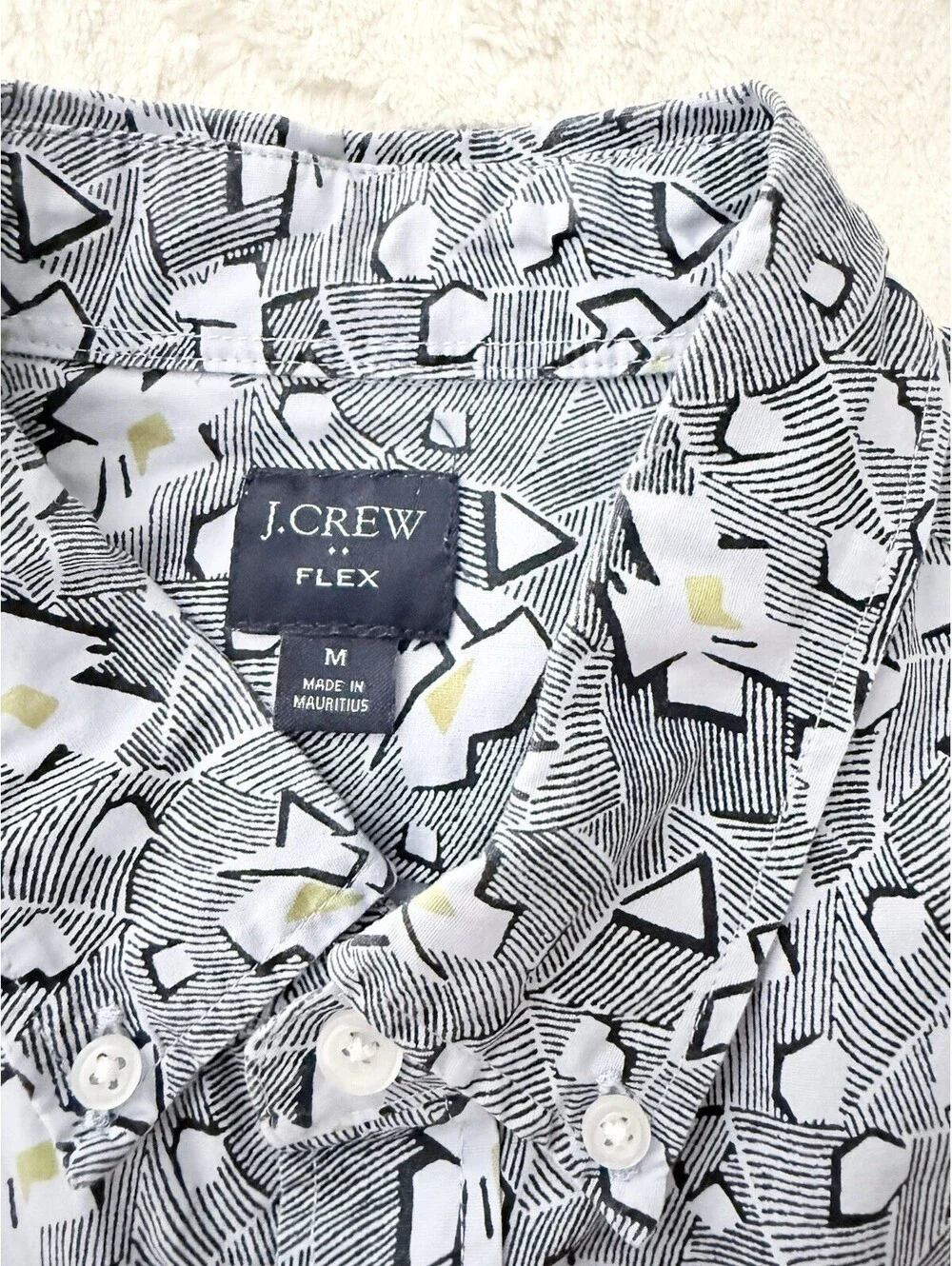 J.Crew Flex Men’s Medium Blue Geometric Print Button Up Stretch Shirt